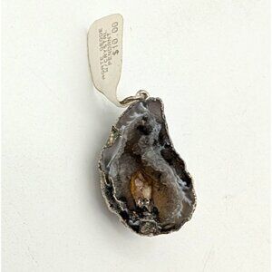 Agate Geode w/orange crystal pendant silver tone new old stock
